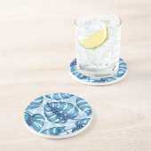 モンステラ水彩模様ブルー コースター (側面)