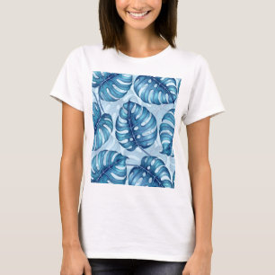 モンステラ水彩模様ブルー Tシャツ