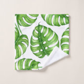 モンステラ水彩模様 バスタオルセット (ウォッシュタオル)