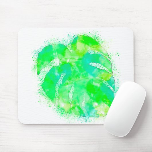 モンステラ水色 マウスパッド (マウス)