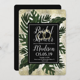 モンステラ熱帯フェイク金ゴールドスプラッシュブライダルシャワー 招待状