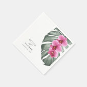 モンステラ熱帯地方のホットピンク結婚のラン スタンダードカクテルナプキン (角)