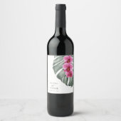 モンステラ熱帯地方のホットピンク結婚のラン ワインラベル (正面)
