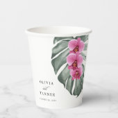 モンステラ熱帯地方のホットピンク結婚のラン 紙コップ (正面)