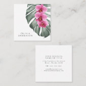 モンステラ熱帯植物上のホットピンクの蘭 スクエア名刺 (正面/裏面)
