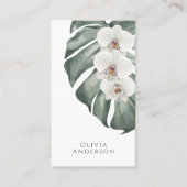 モンステラ熱帯植物上の白い蘭 名刺 (正面)