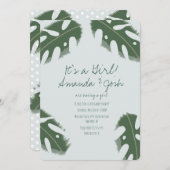 モンステラ熱帯緑の女の子ベビーシャワー 招待状 (正面/裏面)