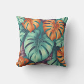 モンステラ熱帯花ボホウォーター色ボタニカ クッション (正面)