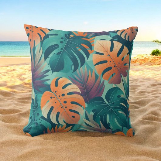 モンステラ熱帯花ボホウォーター色ボタニカ クッション