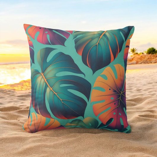 モンステラ熱帯花ボホウォーター色ボタニカ クッション