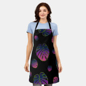 モンステラ熱帯葉イラストレーション模様 エプロン (着用した状態)