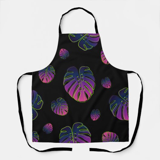 モンステラ熱帯葉イラストレーション模様 エプロン (正面)