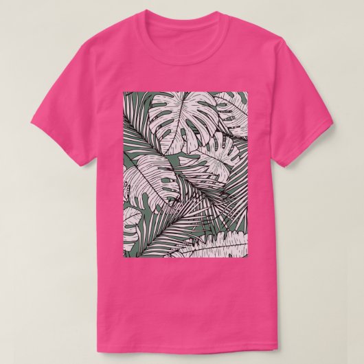 モンステラ線の継ぎ目のないパタ葉ーン Tシャツ (デザイン正面)