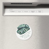 モンステラ葉の熱帯結婚式の日付を保存 マグネット (インサイチュ (食洗機))