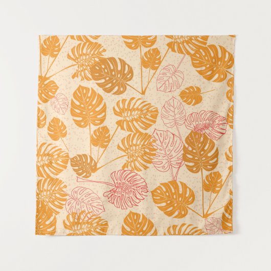 モンステラ葉の：熱帯シルエットシームレス タペストリー (正面)