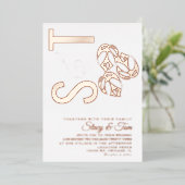 モンステラ葉アンパサンド結婚のプレス 箔招待状 (立ち正面)