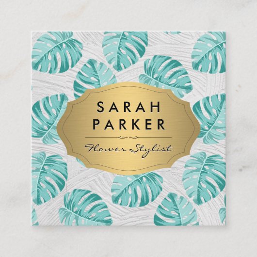 モンステラ葉パターン スクエア名刺 (正面)