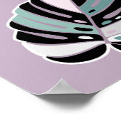 モンステラ葉パターン – パープルグリーン白黒 ポスター (角)