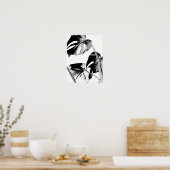 モンステラ葉パーム熱帯黒白 ポスター (キッチン)