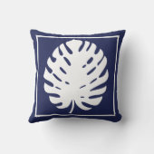 モンステラ葉海軍ブルーと白の沿岸モダン クッション (裏面)