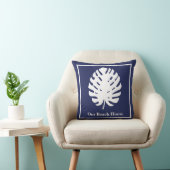 モンステラ葉海軍ブルーホワイト沿岸パーソナライズ クッション (椅子)
