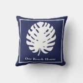 モンステラ葉海軍ブルーホワイト沿岸パーソナライズ クッション (裏面)