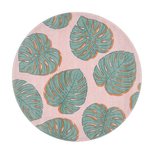 モンステラ葉：熱帯ヴィンテージ模様 カッティングボード (正面)