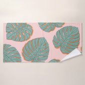 モンステラ葉:熱帯ヴィンテージ模様 バスタオル (バスタオル)