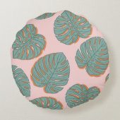 モンステラ葉：熱帯ヴィンテージ模様 ラウンドクッション (裏面)