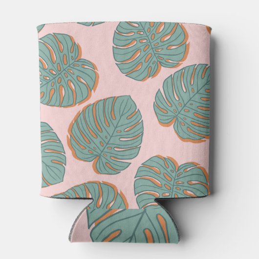 モンステラ葉：熱帯ヴィンテージ模様 缶クーラー (裏面)