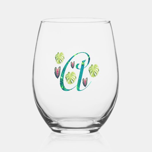 モンステラ配列アルファベット ステムなしワイングラス (正面)