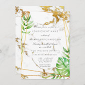モンステラ金ゴールドフレームグリーンマーブルトロピカル 招待状 (正面/裏面)