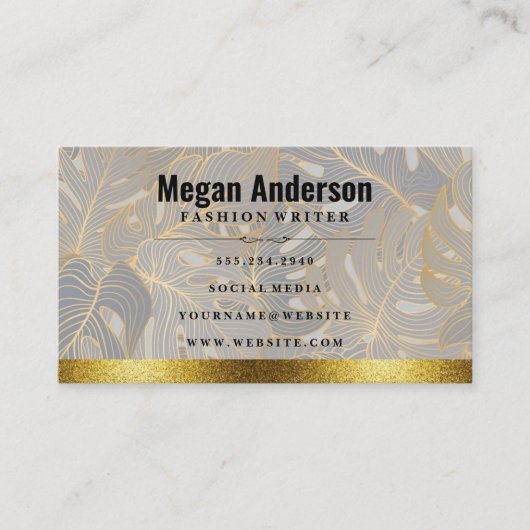 モンステラ離れパターン | 金ゴールドトリム 名刺 (正面)