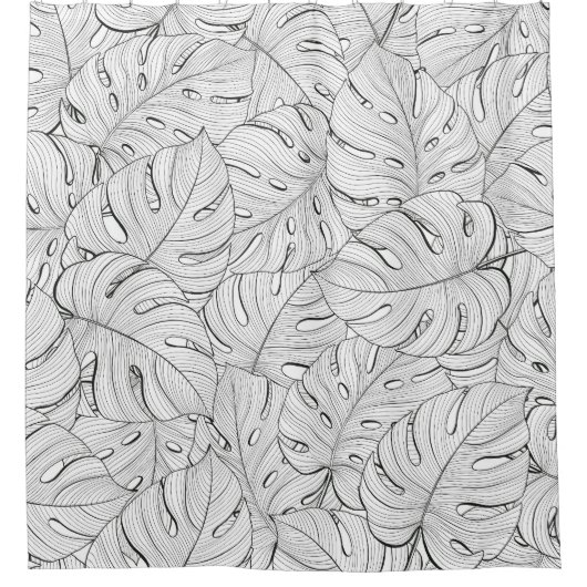 モンステラ離れ白黒パターン シャワーカーテン (正面)