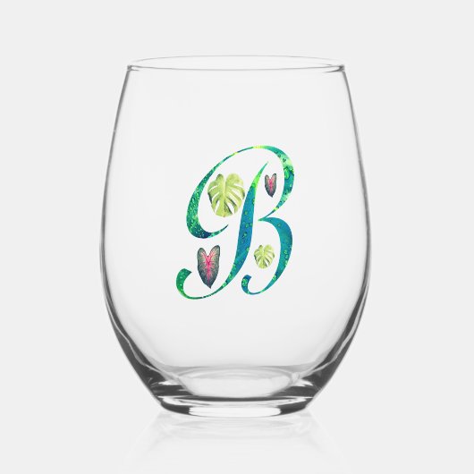 モンステラ・アルレゲアルファベットB ステムなしワイングラス (正面)