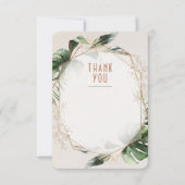 モンステラ ウェディング サンキューカード グリーン&ゴールド 招待状 (正面)