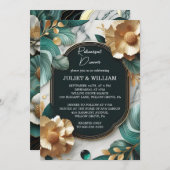 モンステラ エメラルドグリーン アンド ゴールド リハーサル ディナー 招待状 (正面/裏面)