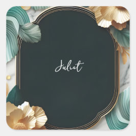 モンステラ エメラルドグリーン ゴールド ブライダルシャワー スクエアシール