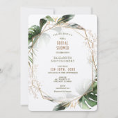 モンステラ ゴールド＆グリーン ブライダルシャワー ジオメトリック 招待状 (正面)