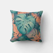 モンステラ トロピカル フラワーズ ボホ 水彩 ボタニカ クッション (正面)