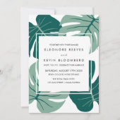 モンステラ |緑 |トロピカル葉の結婚フレーム 招待状 (正面)