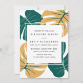 モンステラ |黄色 |トロピカル葉の結婚フレーム 招待状 (正面)