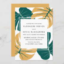 モンステラ |黄色 |トロピカル葉の結婚フレーム