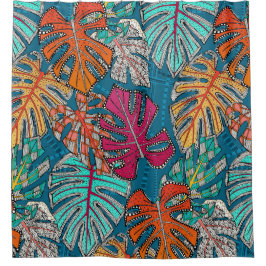 モンステラdeliciosa peacock シャワーカーテン