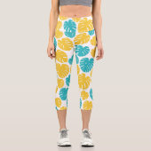 モンステ葉ラのターコイズ、黄色、および白 カプリレギンス (正面)