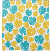 モンステ葉ラのターコイズ、黄色、および白 シャワーカーテン (正面)