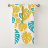 モンステ葉ラのターコイズ、黄色、および白 バスタオルセット (インサイチュ)