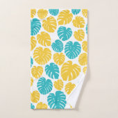 モンステ葉ラのターコイズ、黄色、および白 バスタオルセット (ハンドタオル)