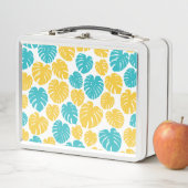 モンステ葉ラのターコイズ、黄色、および白 メタルランチボックス (インサイチュ)