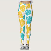 モンステ葉ラのターコイズ、黄色、および白 レギンス (正面)
